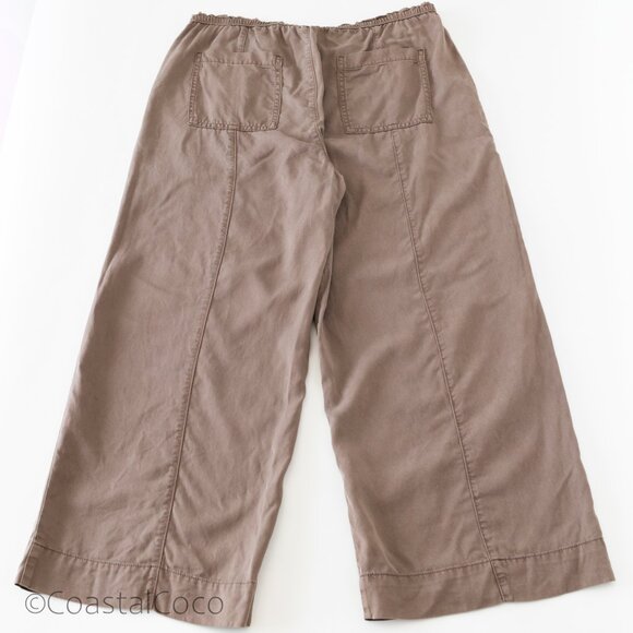 Joie Vintage Look Wide Leg Cropped Pants L Drawstring Relaxed Lyocell Taupe - Picture 2 of 8